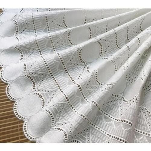 Circle Cotton Embroidery Lace Fabric With Bilateral Scalloped Trim In Off White By Yard 53" Wide