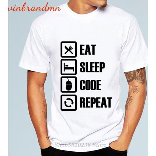 “Eat, sleep, code” Letter Graphic Repeat Life Style Male T-shirts Harajuku Hip Hop Cotton Streetwear Geek Men Tee Shirts Homme