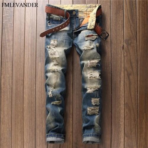 Mens Denim Straight Plus Size 38 Vintage Washed Trousers Men Jeans Pants Slim Fit