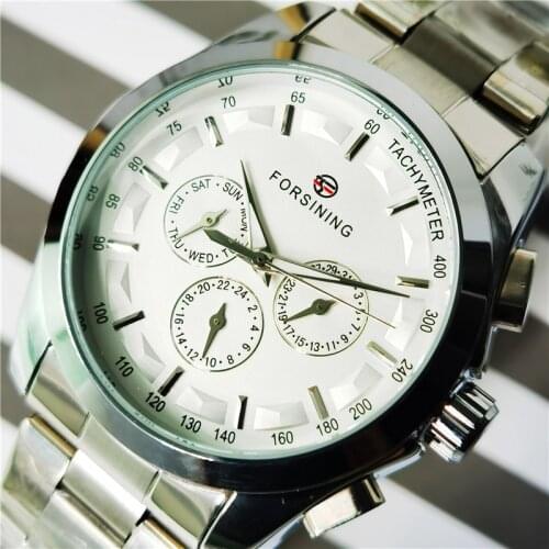 Forsining 2020 New Male Mechanical Watch 3 Sub Dial Luminous Hands Date Stainless Steel Band Man Business Sport Montre Homme