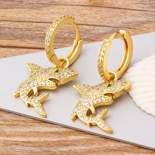 New Arrival 1Pair Cute Handmade Gold Color Shark Earrings For Women Girls Exquisite Luxury Drop Dangle Earrings Jewelry Gifts