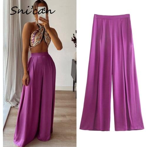 Solid Casual Loose Pants Summer Women Summer Oversize Wide Leg Pantalones Fashion Ladies Bottom Outwear Satin Female Trousers