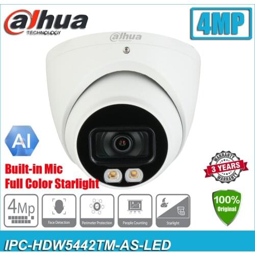 Original Dahua IPC-HDW5442TM-AS-LED 4MP POE Full Color Starlight WDR Eyeball AI Network Camera HDW5442TM-AS-LED Built-in Mic