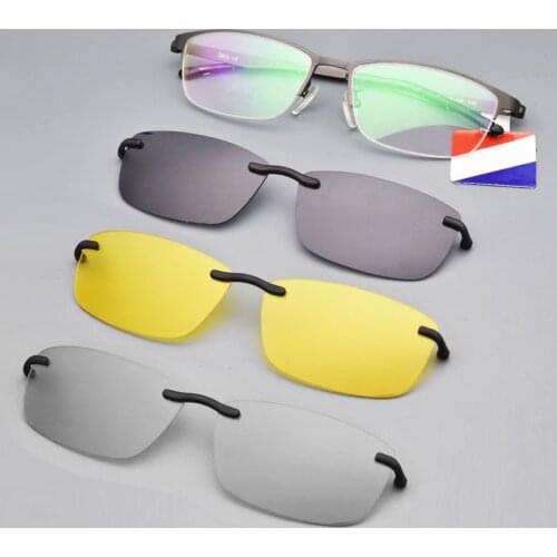 Half Frame Brown Titanium Eyeglass Frame Man With Clip On Sunglasses Magnetic Set Spectacles Night Vision 3D Lens Glasses Women