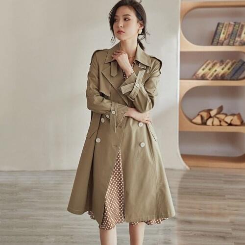 Professional lace up windbreaker womens autumn 2021 new intellectual medium and long British coat