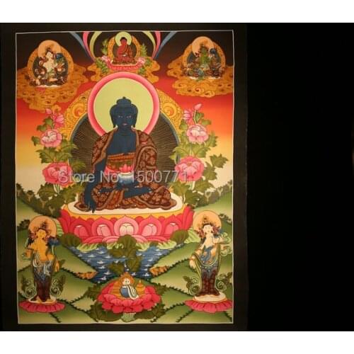 Spot Tibetan lama hand-painted thangka Color temple city When the wheel medicine guru Buddha mandala coloured drawing 64 * 47