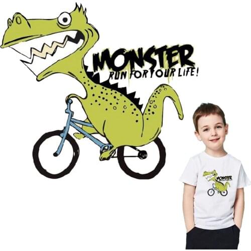 Cartoon Patch Iron on Transfers DIY Clothes sticker Dinosaur Thermo Patch For Clothes Applique Stripes Heat Patch Transfer Vinyl