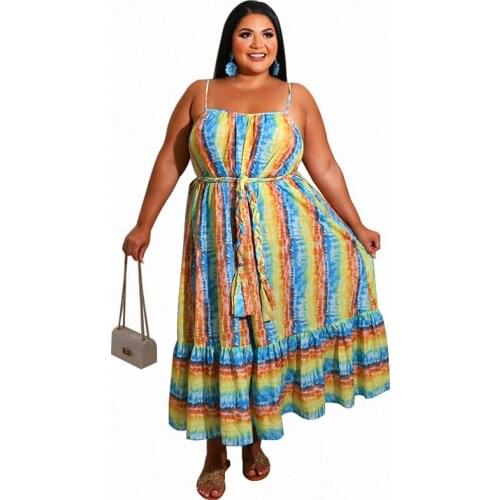 Loose Casual Boho Dress Strap Slip Dress with Lacing Up Plus Size Women Dresses Summer 2021 Wholesale Dropshipping