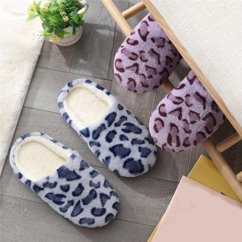 Women Slippers Indoor Warm Shoes Leopard Home Warm Soft Plush Non-slip Indoor Fur Slippers Cute Fashion Women Shoes