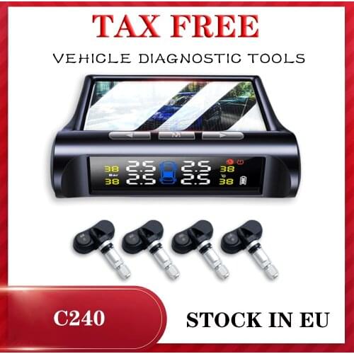 TPMS solar/USB rechargeable tire pressure monitoring system with internal sensors