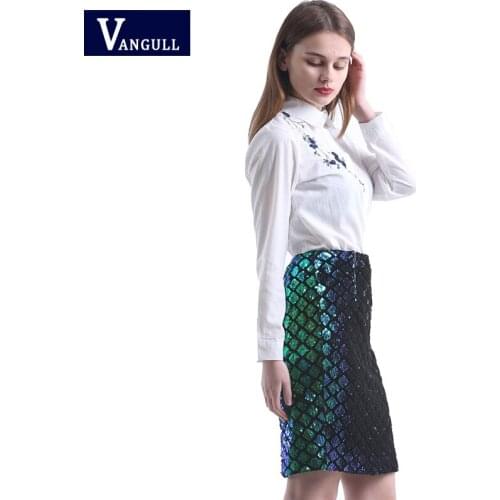 2019 New Style Spring & Autumn Womens Clothing office lady light green Straight casual high waist fashion lady Sequined skirts