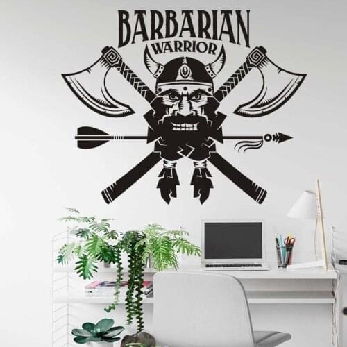 Barbarian Warrior Axe Bow Wall Decal Wall Sticker, Vinyl Wall Art, Home Decor, Wall Mural Nursery Gift Bedroom Sea