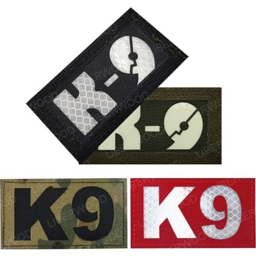 K9 Military Multicam Infrared IR Patch Reflective K-9 dog Glow in the dark Tactical Hook Loop Appliques Badge for Vest Backpack