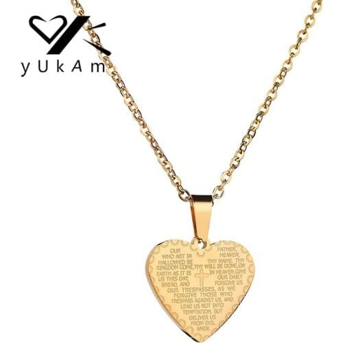 YUKAM Jewelry Gold Bible Verse Scripture Necklaces Cross Jesus Christian Stainless Steel Prayer Heart Pendant Necklace for Women