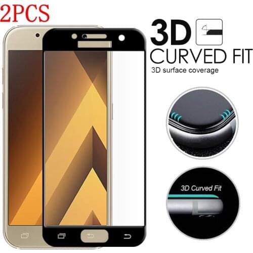 2PCS Full Glue Full Cover Tempered Glass For Samsung Galaxy A7 2017 Screen Protector protective film For A720F glass