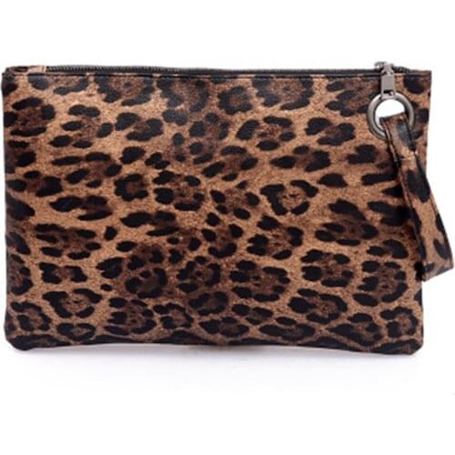 Women Wristlet Handbag Oversized Purse Leopard Print PU Leather Evening Bag Pouch New