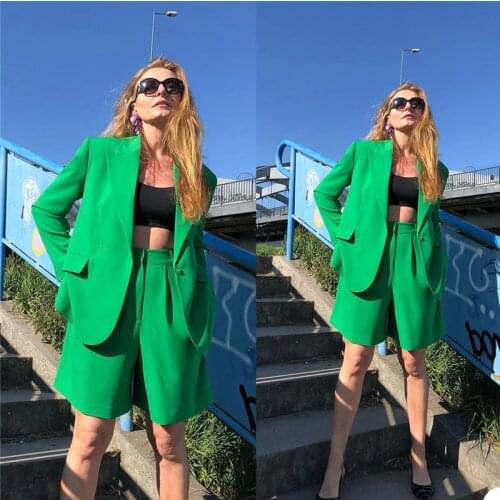 Green Summer Oversize Women Suits Blazer+Short Pants for Work Pantsuit for Wedding Party Business Custom Made