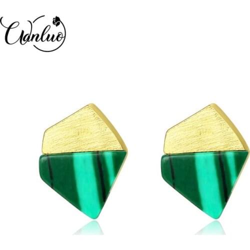 WANLUO Real 925 Sterling Silver Created Turquoise Stud Earrings for Women Fine Jewelry Brush Sliver Boucle D'Oreille Gift S925