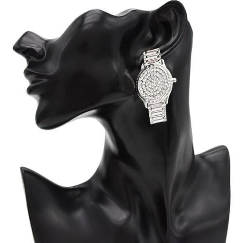 Punk 2 Colors New Fashion Wristwatch Shaped Gold Stud Earrings Crystal Studs Earrings for Women Statement Earring Jewelry