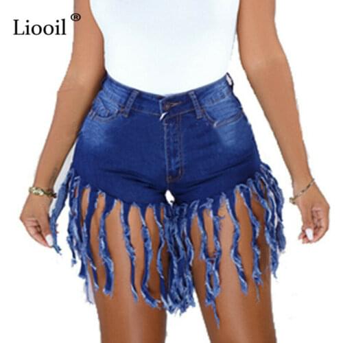 Women Blue Denim Jeans With Tassel Pocket 2020 Streetwear Elastic High Waist Was