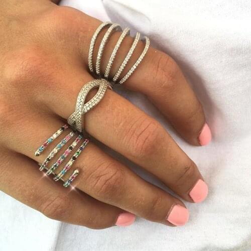 Micro pave cz finger ring Gold color with rainbow cubic zirconia fashion women lady full finger jewelry