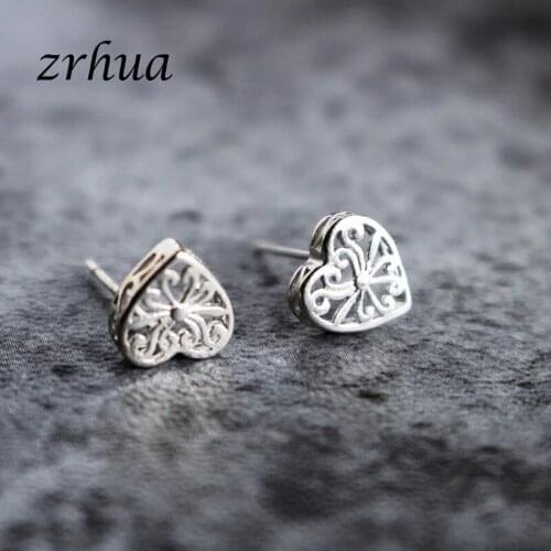 ZRHUA Women Double Heart Earrings Top Quality 925 Sterling Silver Jewelry for Women Chic Hollow Flower Design Unique Girs Gifts
