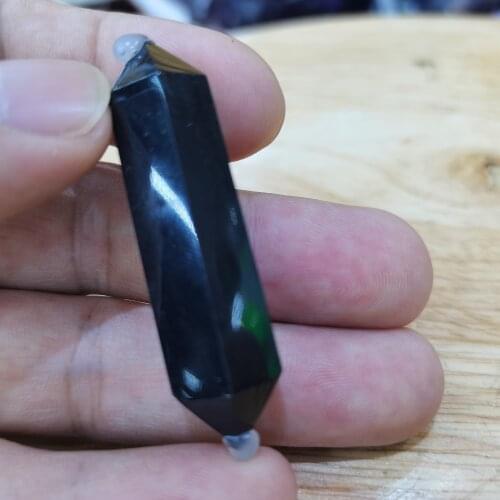 100% Natural Fluorite Obsidian Crystal Column Point Healing Hexagonal Magic Wand Decoration Ornament Double-pointed Crystal 1pcs