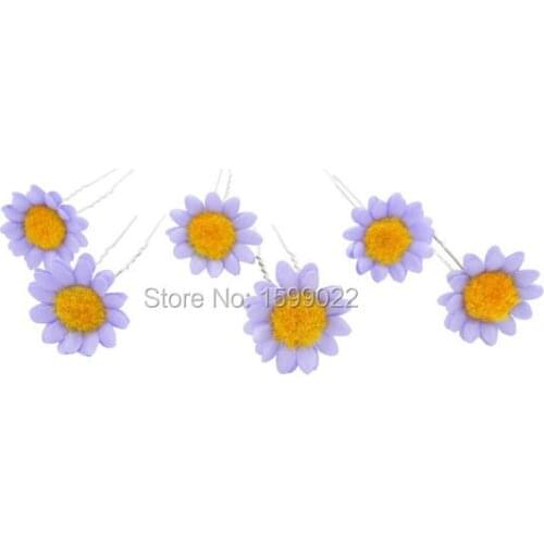 12pcs/lots Bridal Bobby Pins Purple Daisy Flower Hairpins Fairy Girls Updo Hair Accessories Rustic Wedding Women Bride Headpiece