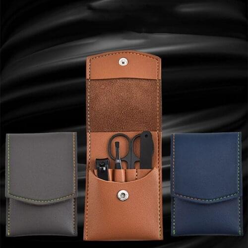 4pcs Stainless Steel Manicure Pedicure Nail Clipper Cutter Travel Grooming Tool with Leather Case