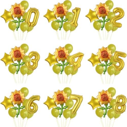 6/9pcs Sunflower Balloon Set 82.2x47.8cm Inflatable Air Globos Number Foil Balloons Birthday Party Decorations Kids Baby Shower