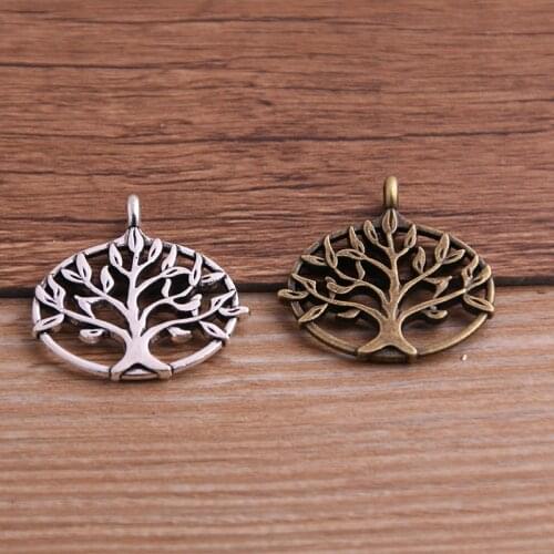 6PCS 27*27mm Metal Alloy Two Color Tree Charms Pendants for Jewelry Making DIY Handmade Craft