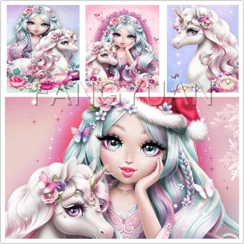 5D Diy Diamond Painting Cartoon Princess Unicorn Full Square Round Drill Rhinestone Embroidery Mosaic Wall Pictures Kids Gift