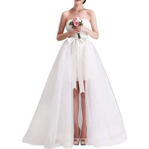 White Detachable Overskirt Tulle Satin Bow Waistband Removable Wedding Train Floor Length For Bridal Skirt Wedding Accessories