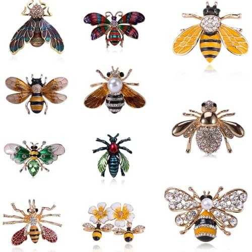 Ladies Cute Delicate Bee Brooch Crystal Rhinestone Fashion Jewelry Pin Brooch Enamel Jewelry Gift For Woman Man Costume Brooch
