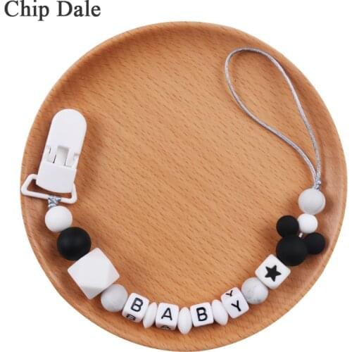 Chip Dale Personalised Name Mickey Silicone Baby Pacifier Clips Chain DIY Soother Chain Newborn Plastic Pacifier Holder