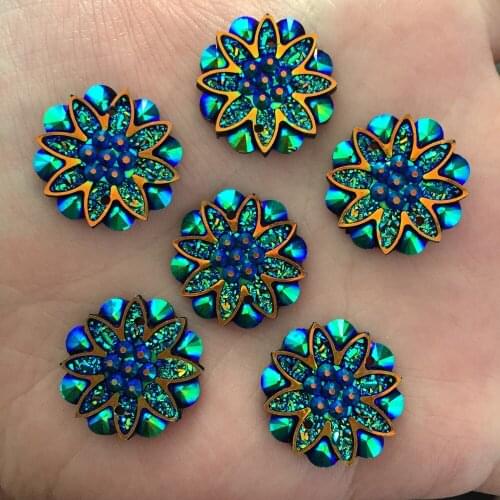 AB Resin 18mm Flower Rhinestone Flatback Wedding Decoration 2 Hole Buttons D605*5