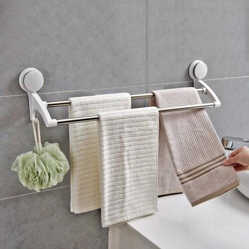 Dual-layer Rail Shelf Suction Towel Rack Stainless Steel Wall Mount Bathroom Towel Holder Rack Bathroom Kitchen Accessories