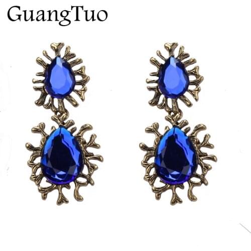 EK2214 European & American Big Brand Vintage Gem Crystal Water Drop Earrings for Women Fashion Punk Rock Party Jewelry Brincos
