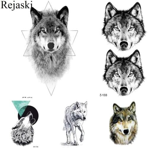 Rejaski Sexy Geometry Prairie Wolf Tattoo Stickers Women Arm Temporary Tattoo Men Fashion Moon Water Transfer Tatoos Black Totem