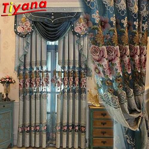 European Luxury Embroidered Curtains for Living Room Blue-green Semi-blackout Hollow Out Tulle for Bedroom X-HM657#VT