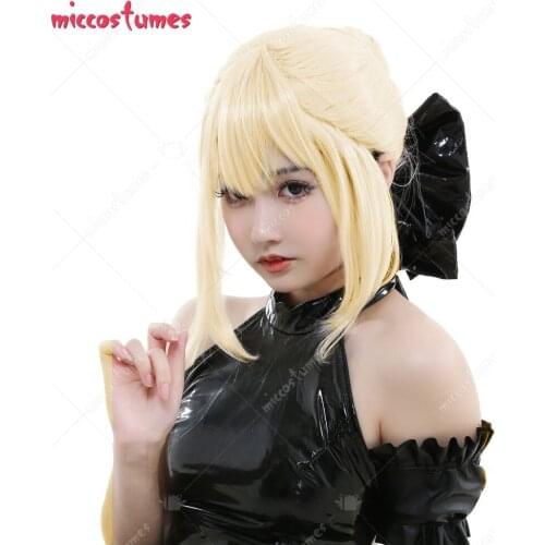Fate Grand Order Black Saber Light Golden Golden Mid Long Cosplay Wig