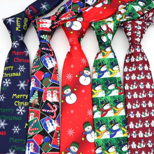 Hot New Sell Christmas Tie Mens Fashion Casual Snowflake Print Like Silk Ties Snowman Professional Pattern Necktie 6.5cm Width
