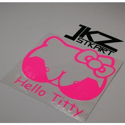 JKZ STKART Vinyl Die Cut Car Sticker Decals Funny Hello Titty 12 x 12 cm for Motor Bike Laptop Helmet Decorated Stickers