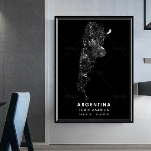 ARGENTINA country Road map Nordic Living Room Decoration Canvas Poster Modern Home Decor wall Art Print Painting framed STJK17