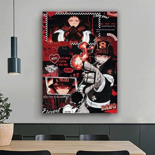 Anime Collage Fire Force Canvas Comics Pictures Home Manga Decoration Paintings Poster HD Prints Wall Art Modular Living Room