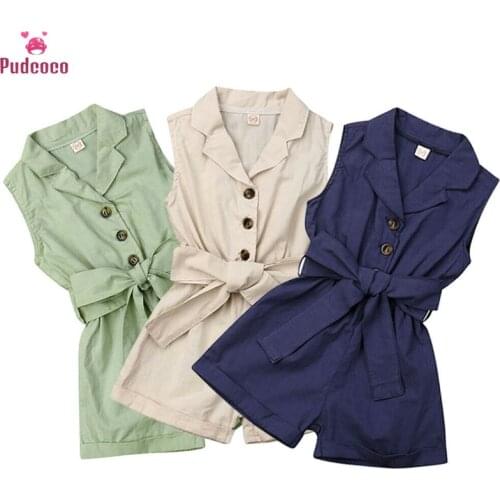Pudcoco Summer Autumn Toddler Baby Girls Clothes Kids Clothes Bow-tie Waist Overall Romper Bodysuit Jumpsuit Outfits Shorts 1-6T