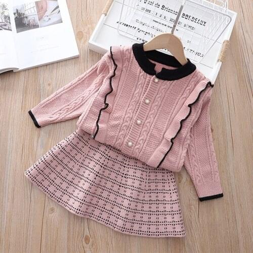 Childrens Clothing for Girls Knitted Sweater Kids Clothes Autumn Winter Cardigan+Plaid Skirt 2Pcs Sets Princess Dress for 1-6Y