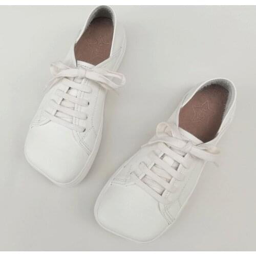 Womens Shoes Square toe Platform Shoes 100% Genuine Leather Woman Vulcanize Shoes lace up High-soled Sneakers Spring Flats