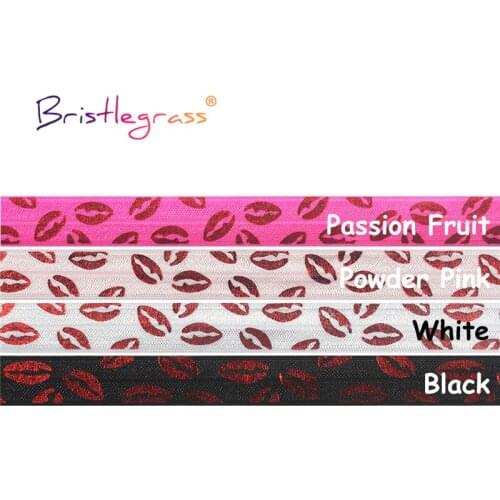 BRISTLEGRASS Combo 4 Yard 5/8" 15mm Red Lip Foil Print Fold Over Elastic FOE Spandex Band Tape Hair Tie Headband DIY Sewing Trim