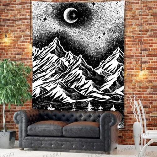 Moon god Tapestry Wall Hanging Girl landscape mountain black white Bedspread Beach Mat witchcraft hippie mandalas brujeria